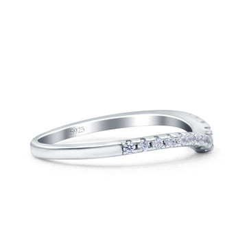Chevron Midi Half Eternity Ring Wedding Band Round Pave Simulated CZ 925 Sterling Silver (4mm)